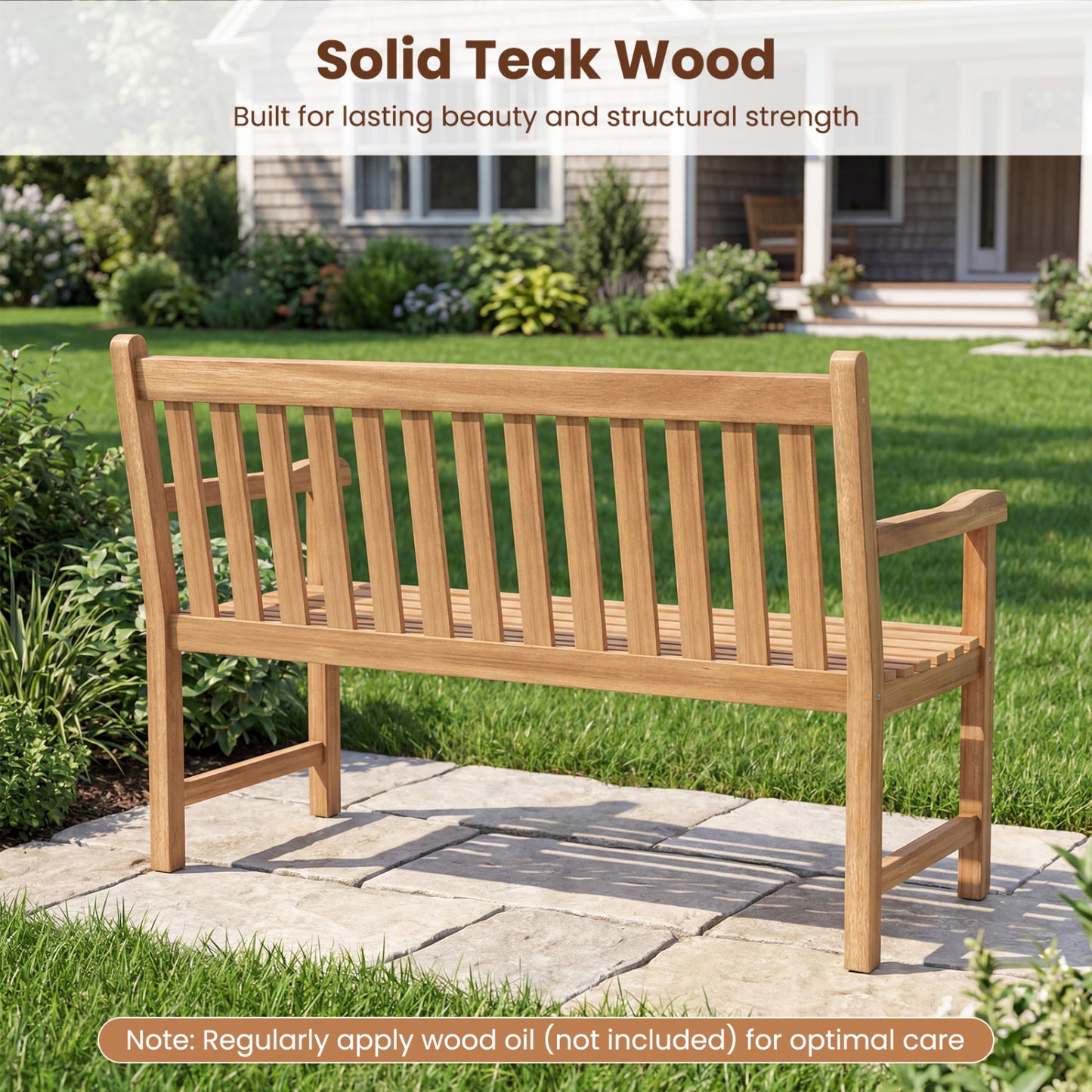 Teak Outdoor Bench 3-Seat with Armrests - 62 Inch