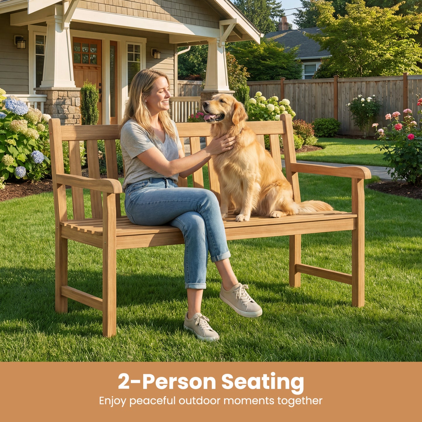 Teak Outdoor Bench 3-Seat with Armrests - 62 Inch