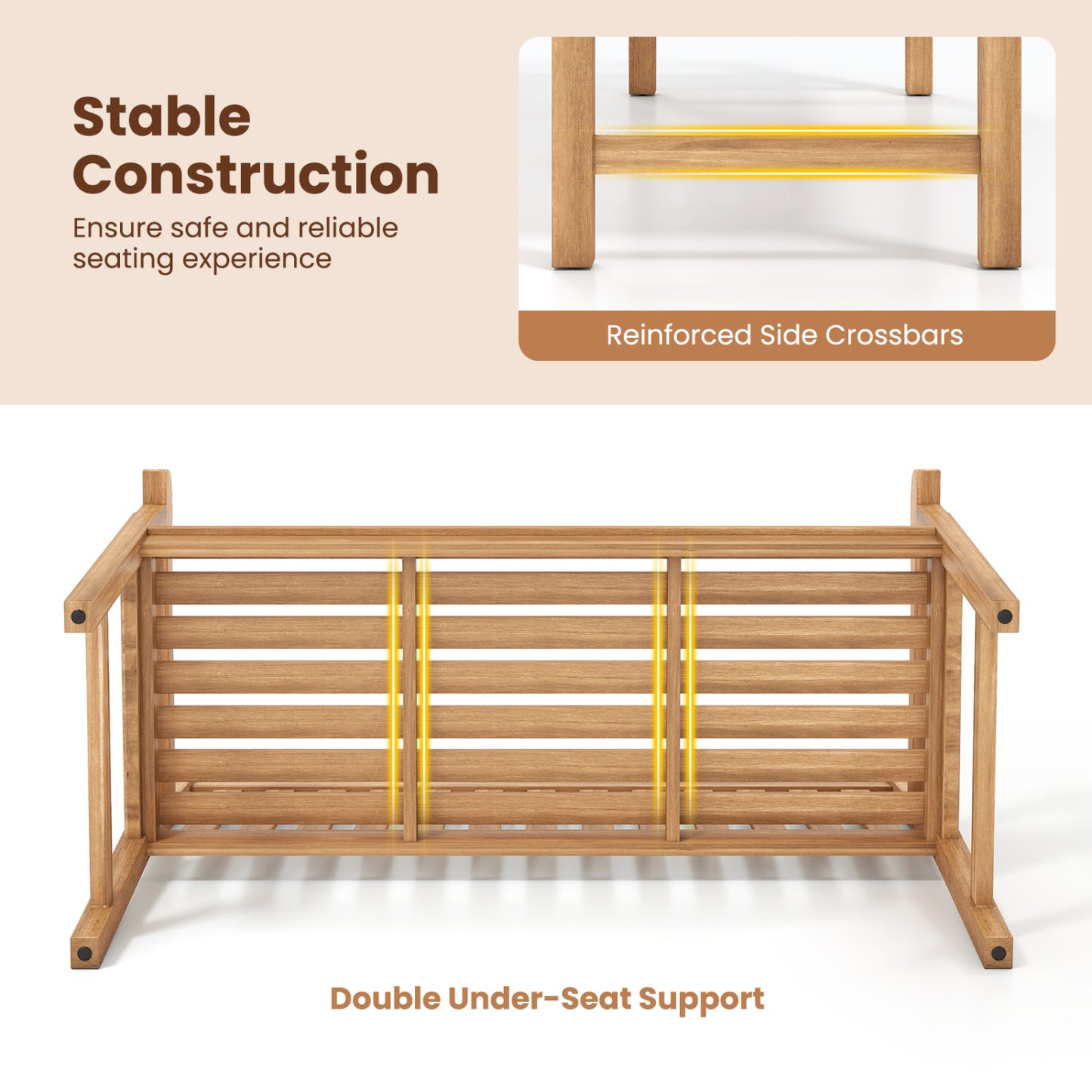 Teak Outdoor Bench 3-Seat with Armrests - 62 Inch