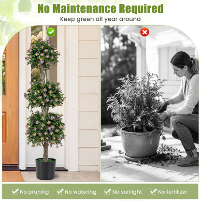 51" Artificial Topiary Tree with 3 Topiary Balls Sun-Resistant Fake Bushes