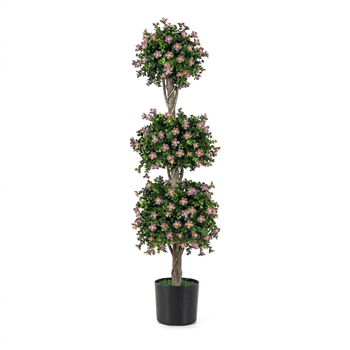 51" Artificial Topiary Tree with 3 Topiary Balls Sun-Resistant Fake Bushes