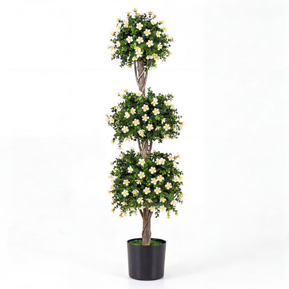 51" Artificial Topiary Tree with 3 Topiary Balls Sun-Resistant Fake Bushes
