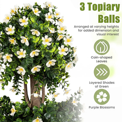 51" Artificial Topiary Tree with 3 Topiary Balls Sun-Resistant Fake Bushes