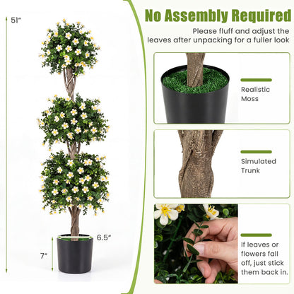 51" Artificial Topiary Tree with 3 Topiary Balls Sun-Resistant Fake Bushes