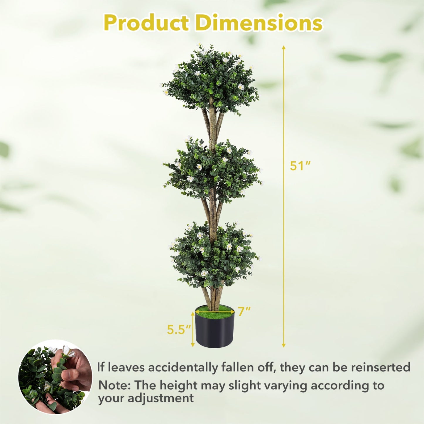 51" Artificial Triple Ball Boxwood Topiary Tree with 59 Blossoms Set of 2