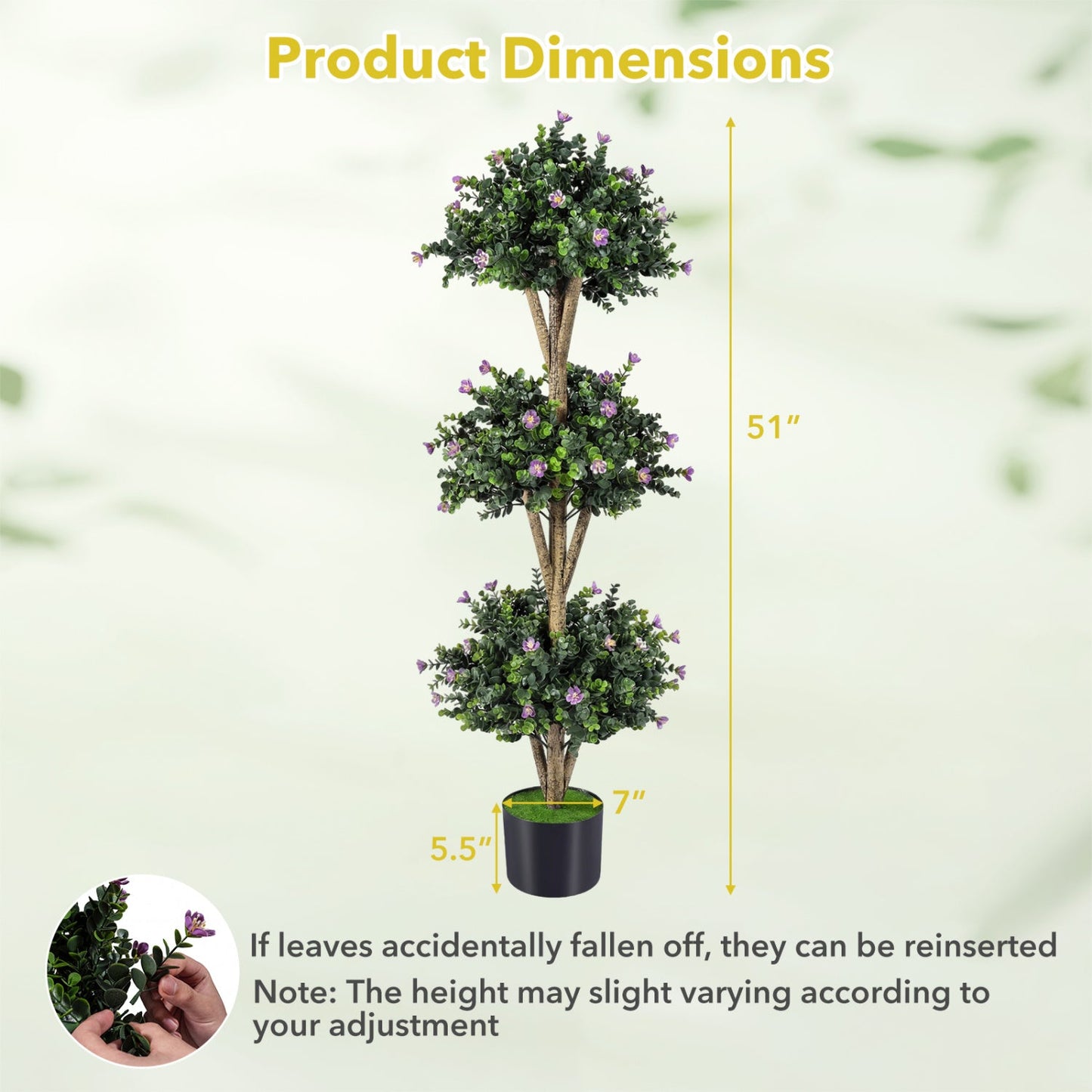 51" Artificial Triple Ball Boxwood Topiary Tree with 59 Blossoms Set of 2