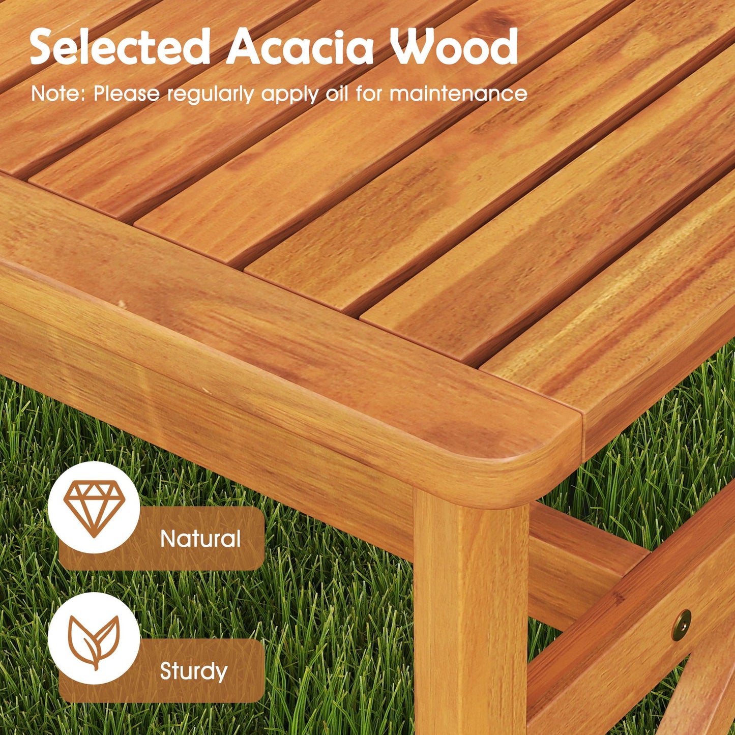 51 Inches Outdoor Acacia Wood Bench with Slatted Seat and 800 lbs Weight Capacity