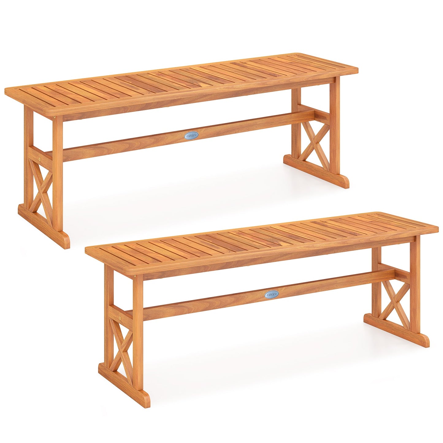 51 Inches Outdoor Acacia Wood Bench with Slatted Seat and 800 lbs Weight Capacity