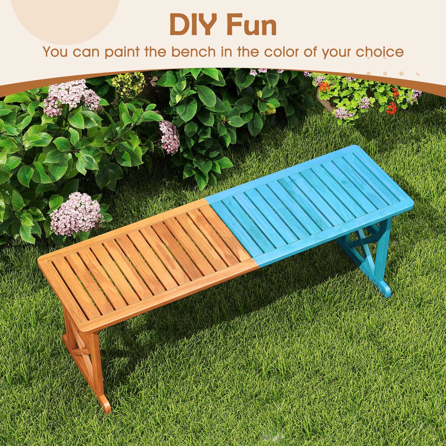 51 Inches Outdoor Acacia Wood Bench with Slatted Seat and 800 lbs Weight Capacity