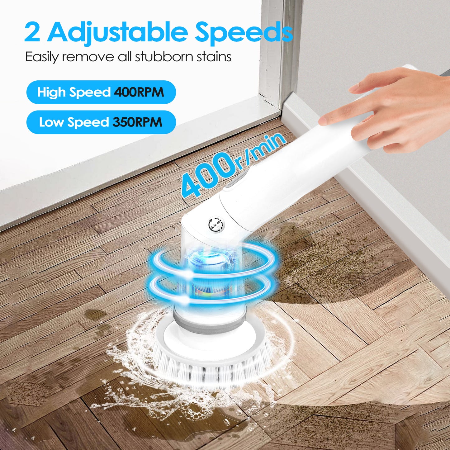 Electric Spin Scrubber with Telescopic Arm & 6 Brush Heads