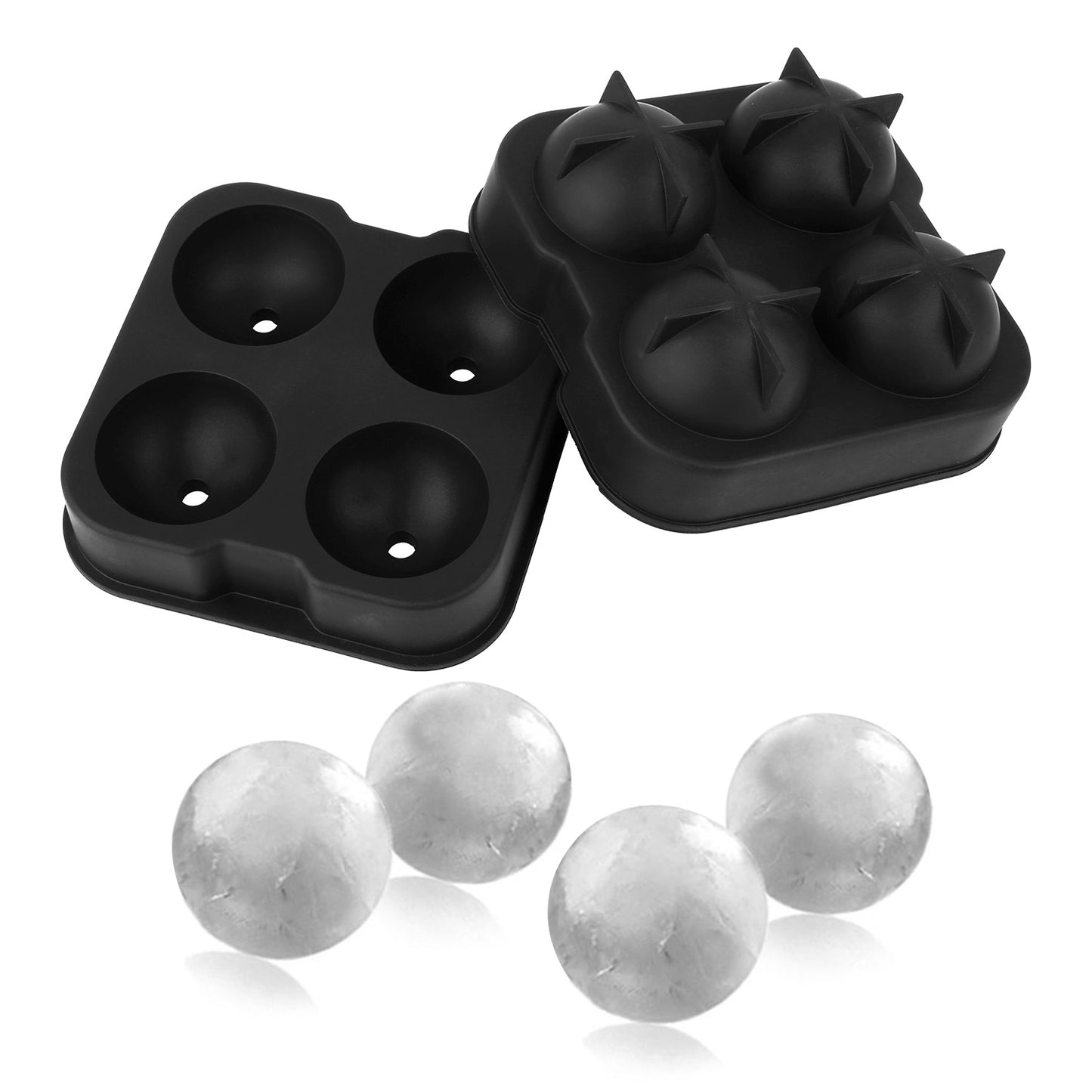 Sphere Ice Ball Maker Mold - 4 Cavity Silicone Tray with Lid