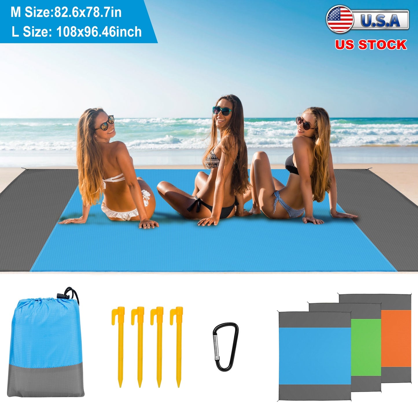 Sand Proof Picnic Blanket with Anchors and Carry Bag