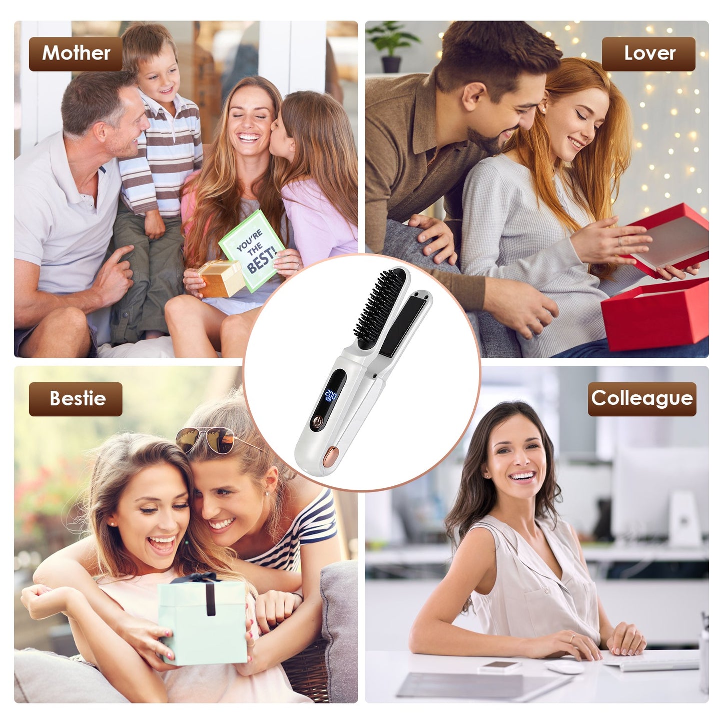 Cordless Hair Straightener Brush 2-in-1 Ceramic Flat Iron