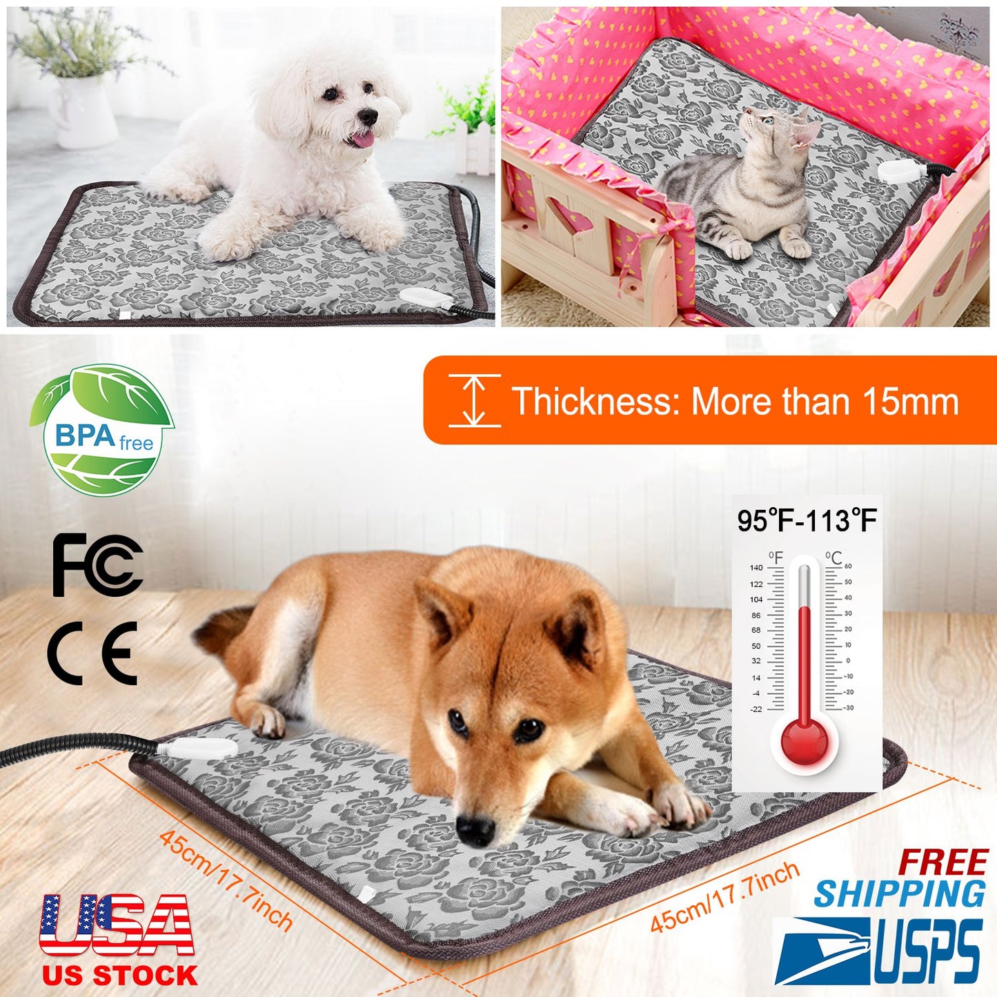Pet Heating Pad with Adjustable Temperature & Chew Resistant Cord