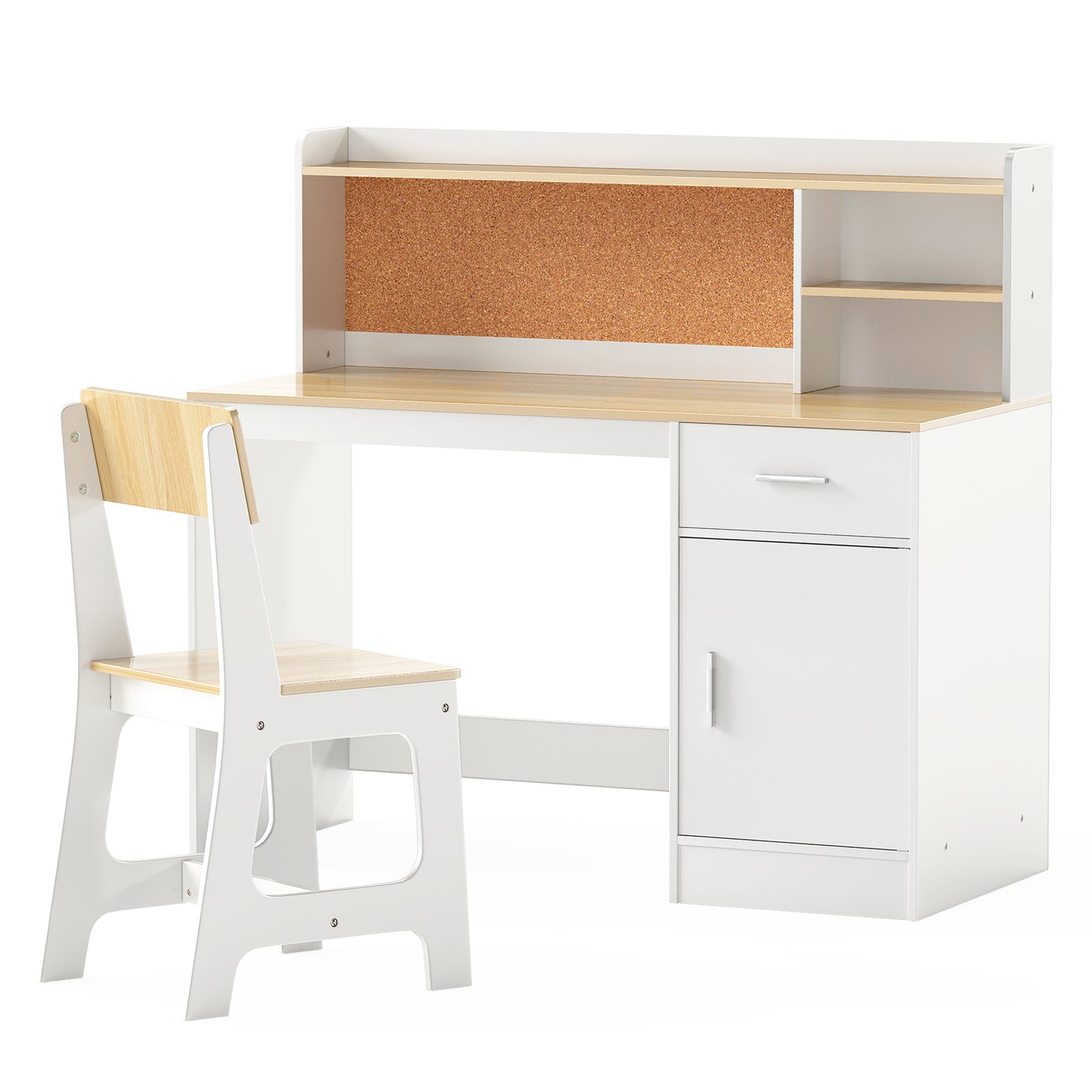 Kids Study Desk and Chair Set with Storage and Bulletin Board