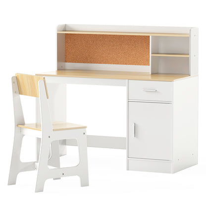 Kids Study Desk and Chair Set with Storage and Bulletin Board