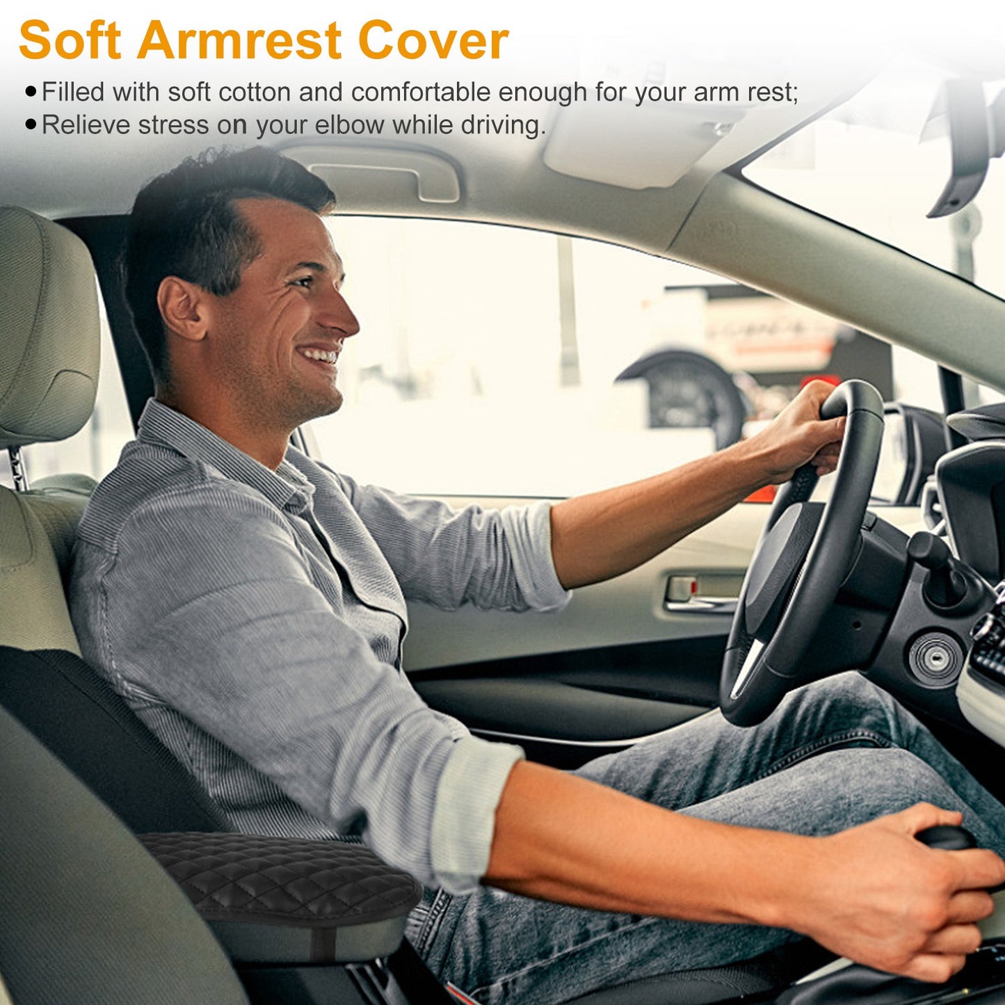 Car Armrest Pad Cover - PU Leather Console Cushion Protector