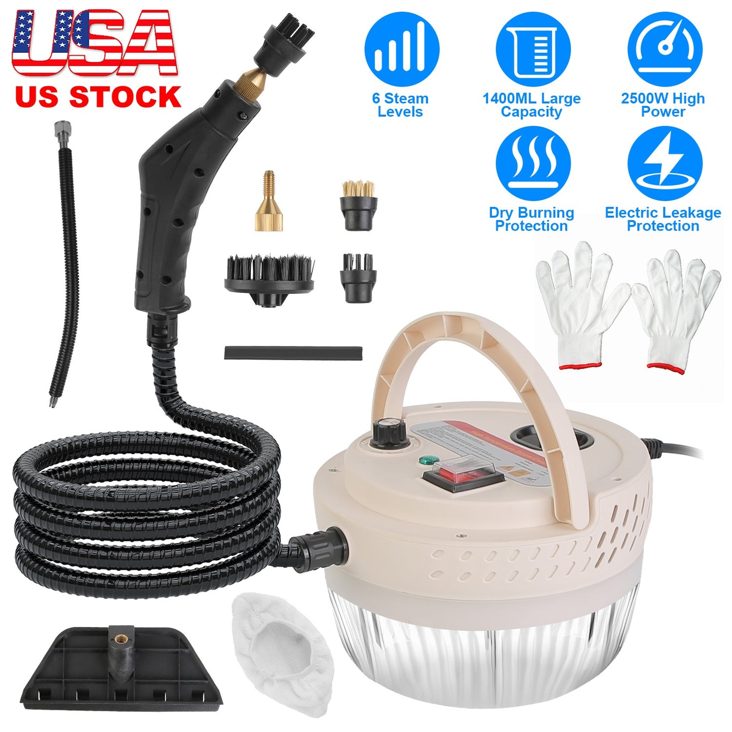 Handheld Steam Cleaner 2500W with 9 Accessories & 6 Levels