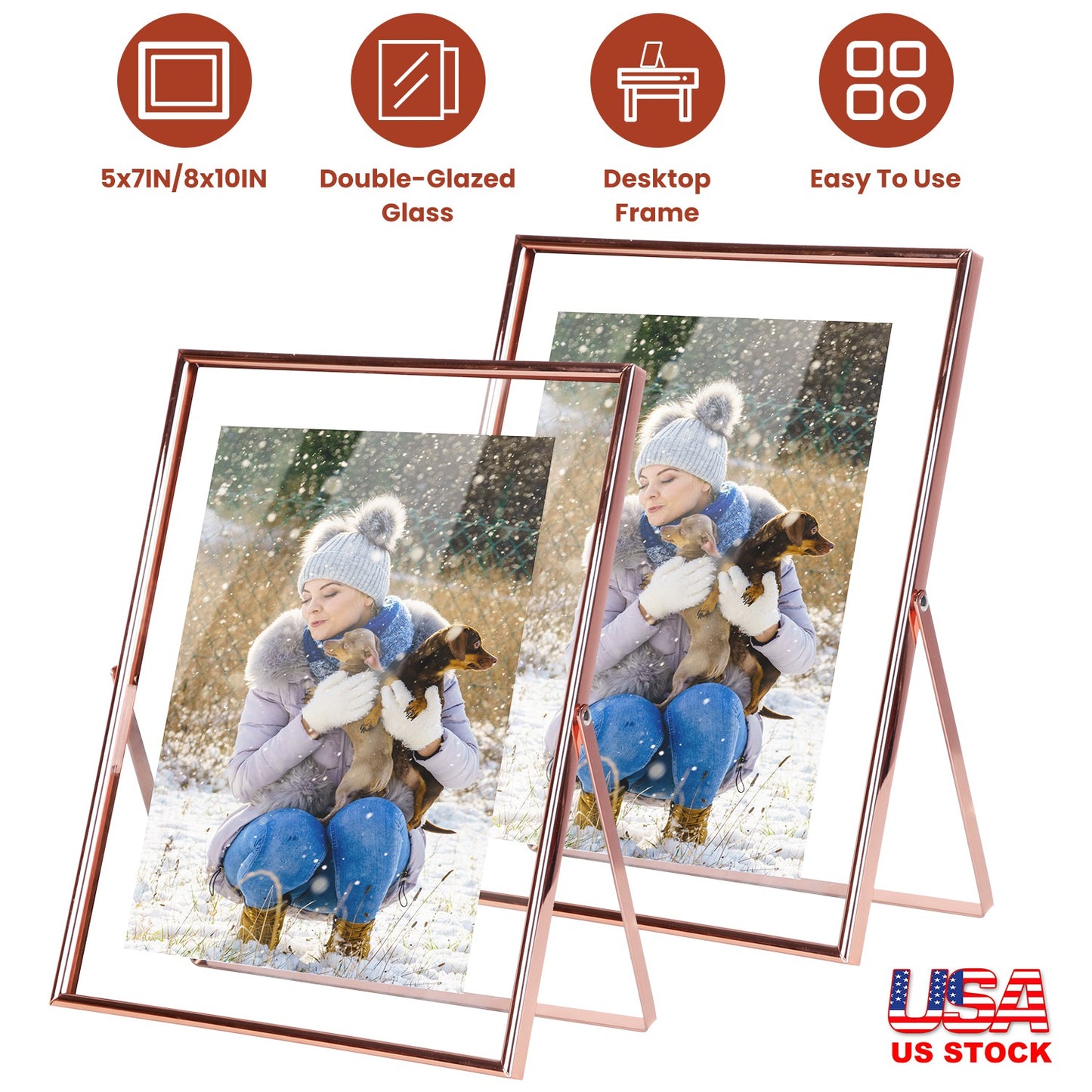 Rose Gold Metal Picture Frame Set 5x7 & 8x10 Vertical