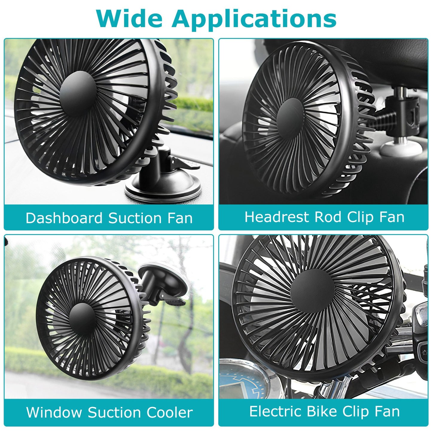 Car Cooling Fan USB Powered with 3 Speeds & Dual Mount