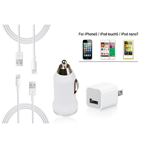 iPhone 5 Charging Kit with 2 Cables, Wall & Car Charger