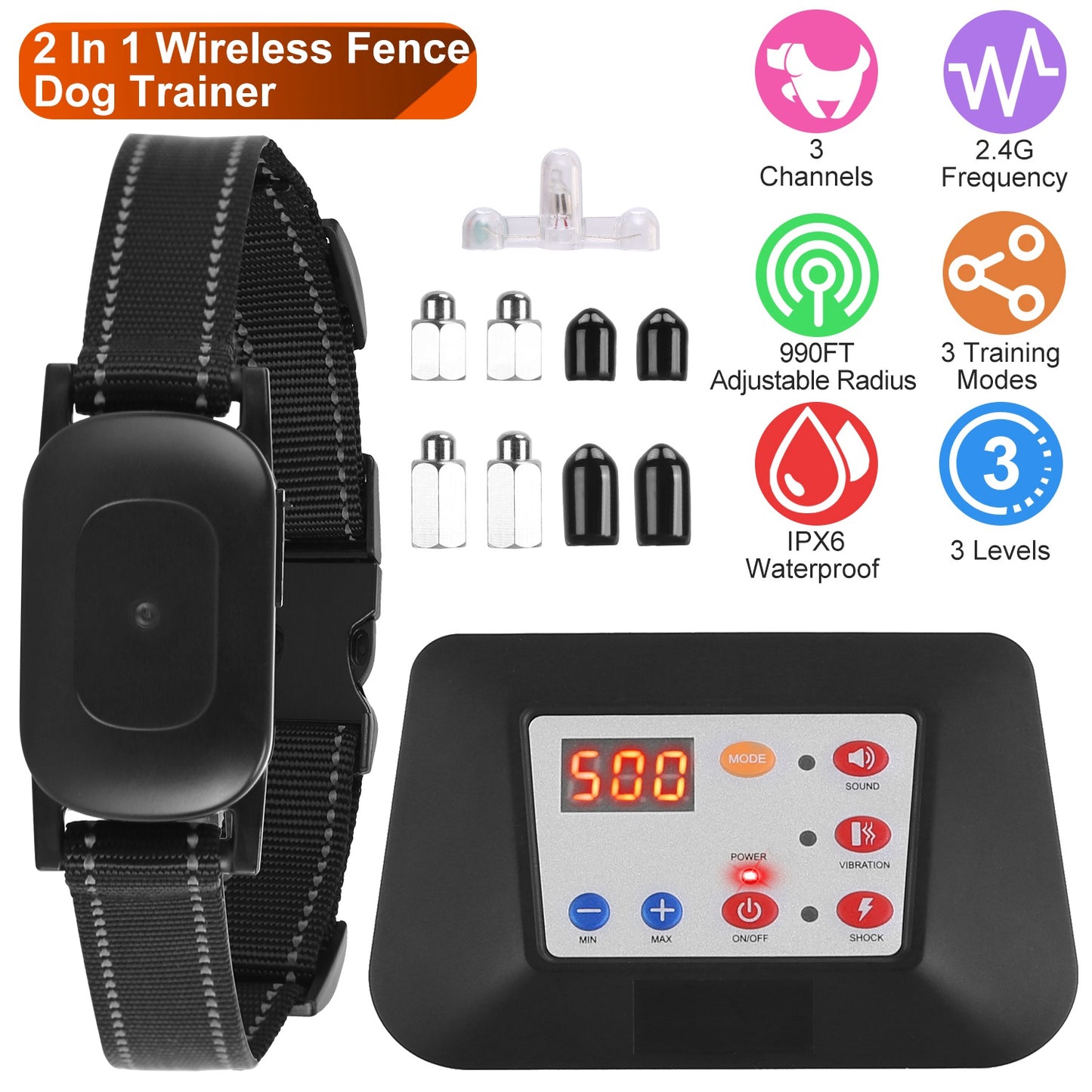 Wireless Dog Fence & Training Collar System 990FT Range