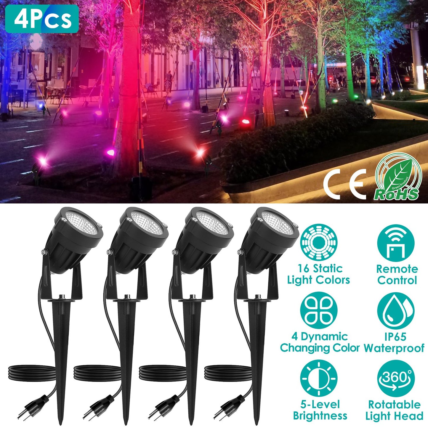 RGBW Landscape Spotlight Set with Remote Control (4-Pack)