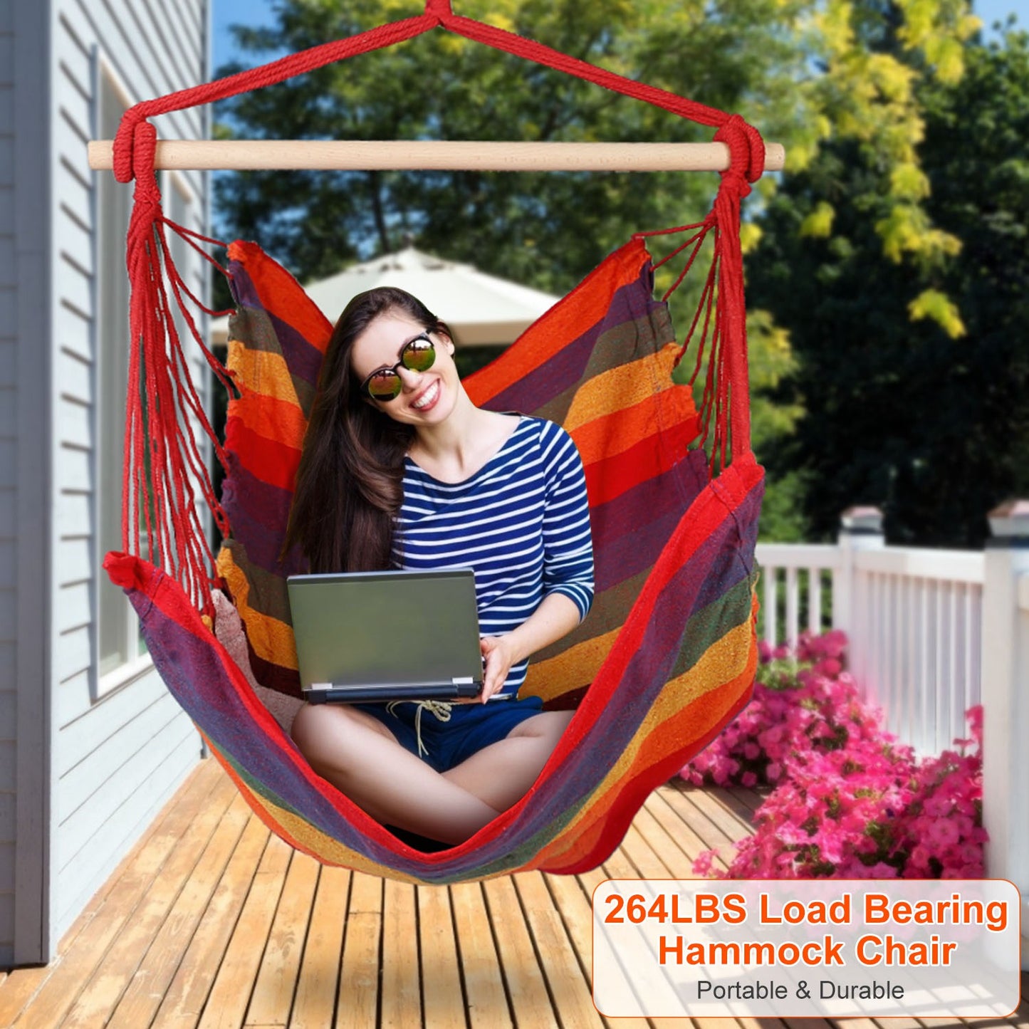 Hanging Hammock Chair with Pillows – 265 lbs Capacity