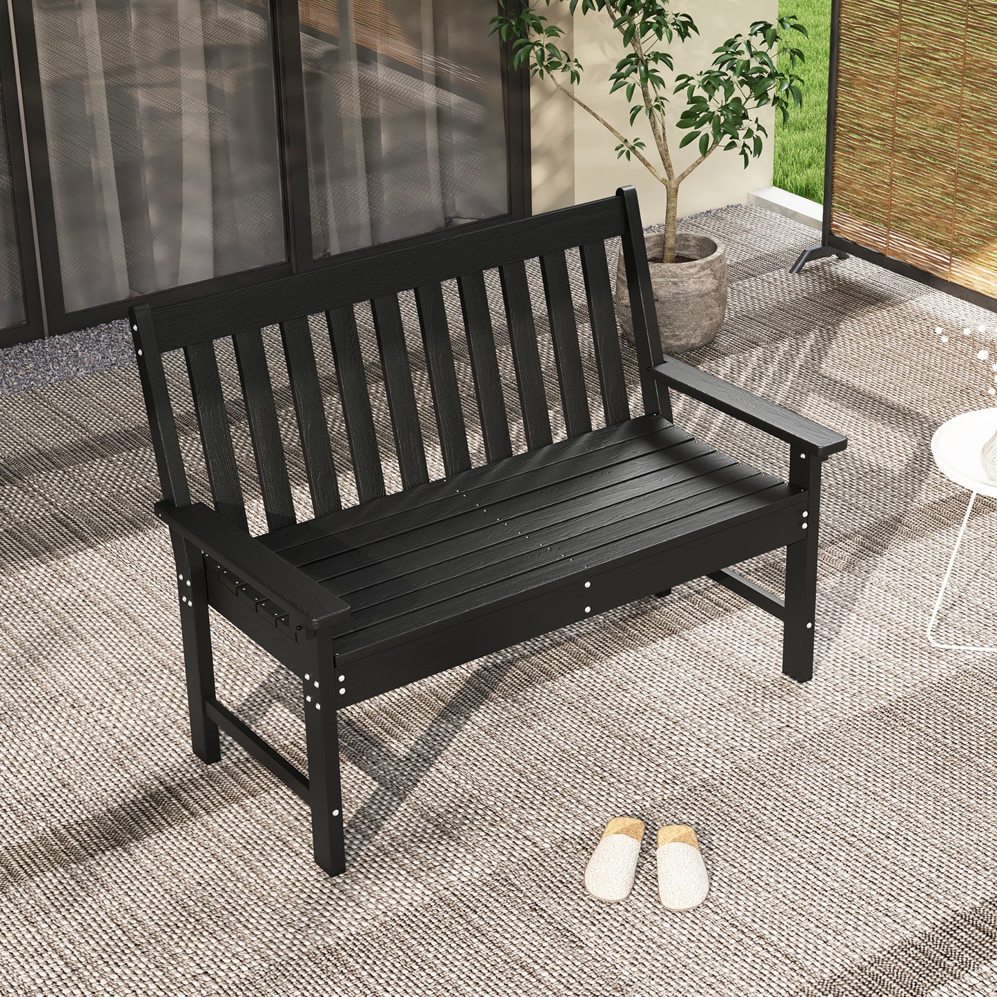 52-Inch Outdoor Bench with Backrest and Armrests