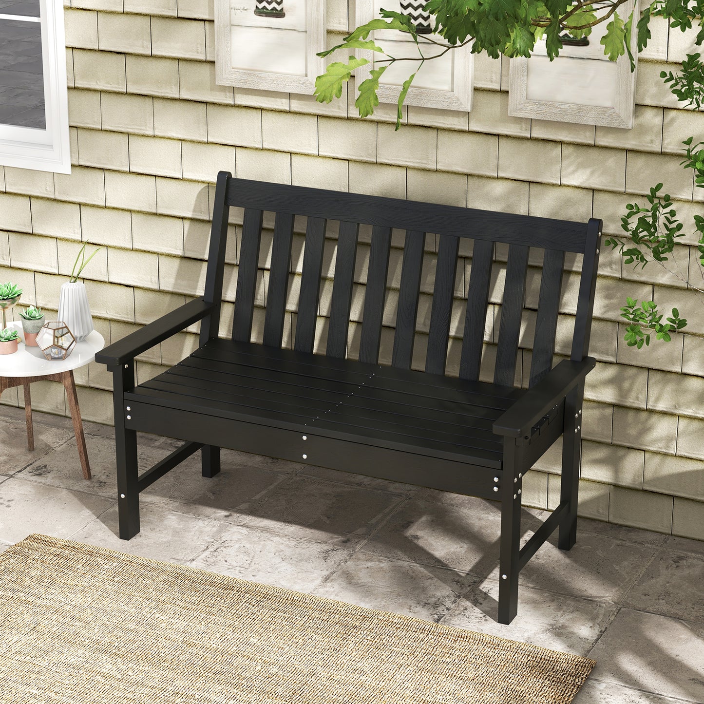 52-Inch Outdoor Bench with Backrest and Armrests