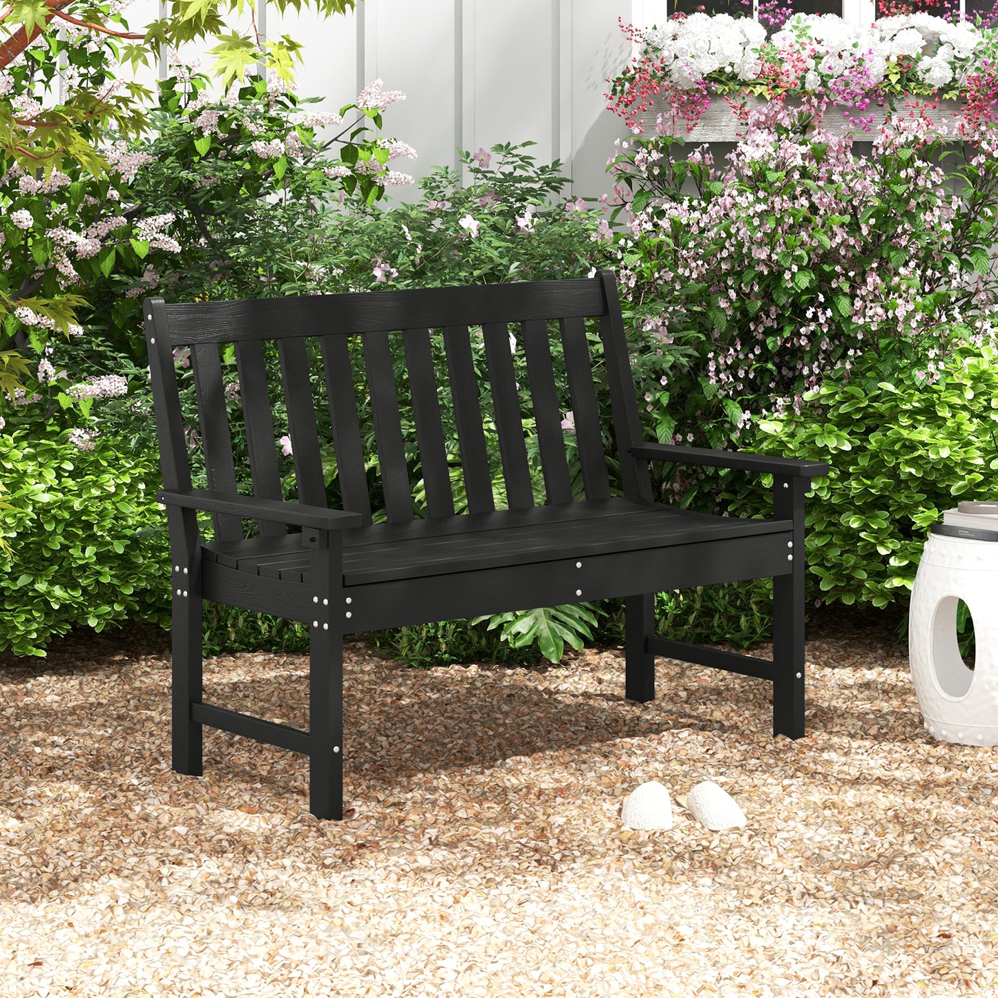 52-Inch Outdoor Bench with Backrest and Armrests