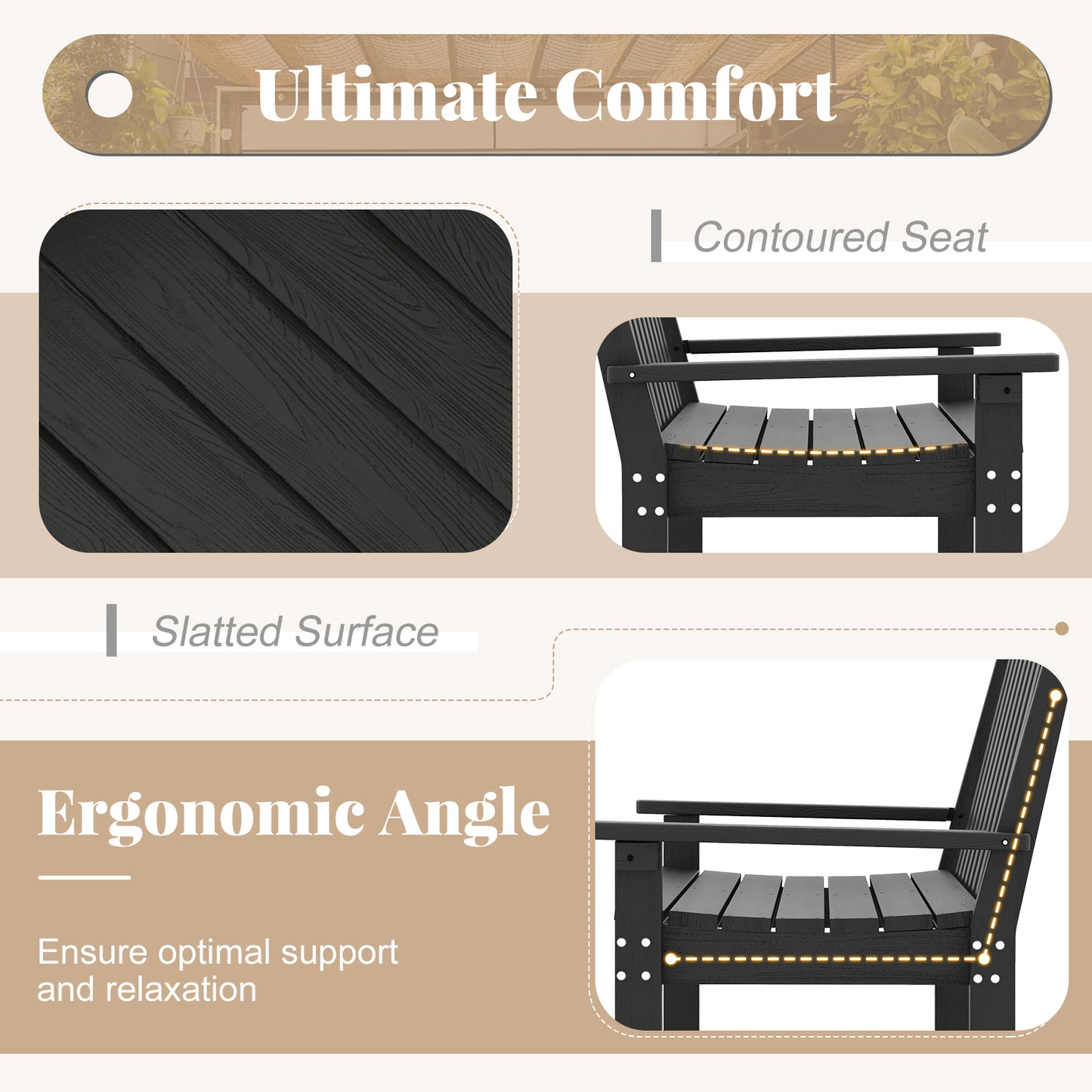 52-Inch Outdoor Bench with Backrest and Armrests