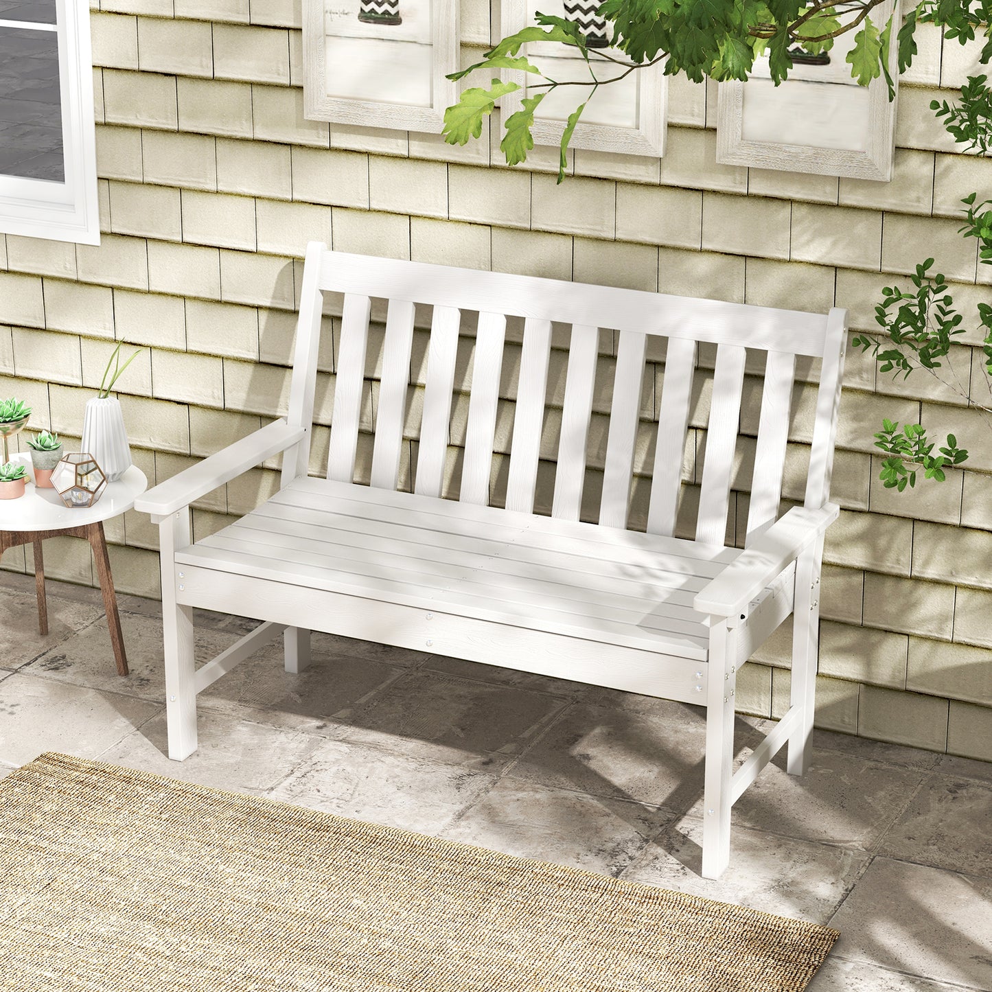 52-Inch Outdoor Bench with Backrest and Armrests