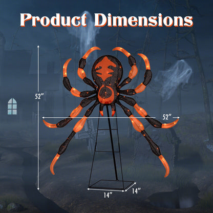 52 Inch Halloween Spider Decoration with 16 Flickering Warm White LEDs