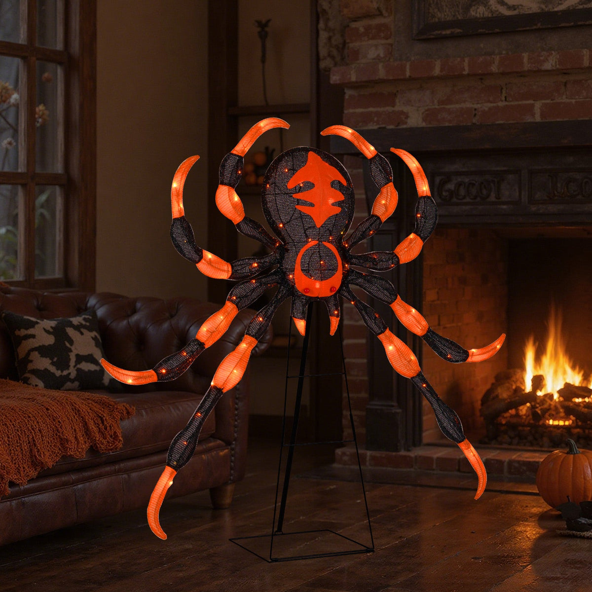 52 Inch Halloween Spider Decoration with 16 Flickering Warm White LEDs