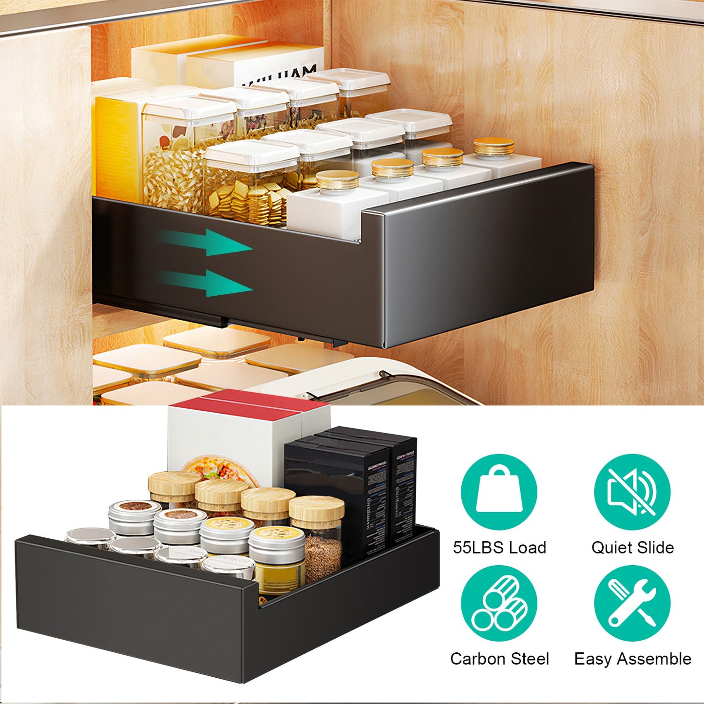 Pull Out Cabinet Organizer with Smooth Slide Rails - 11.8"