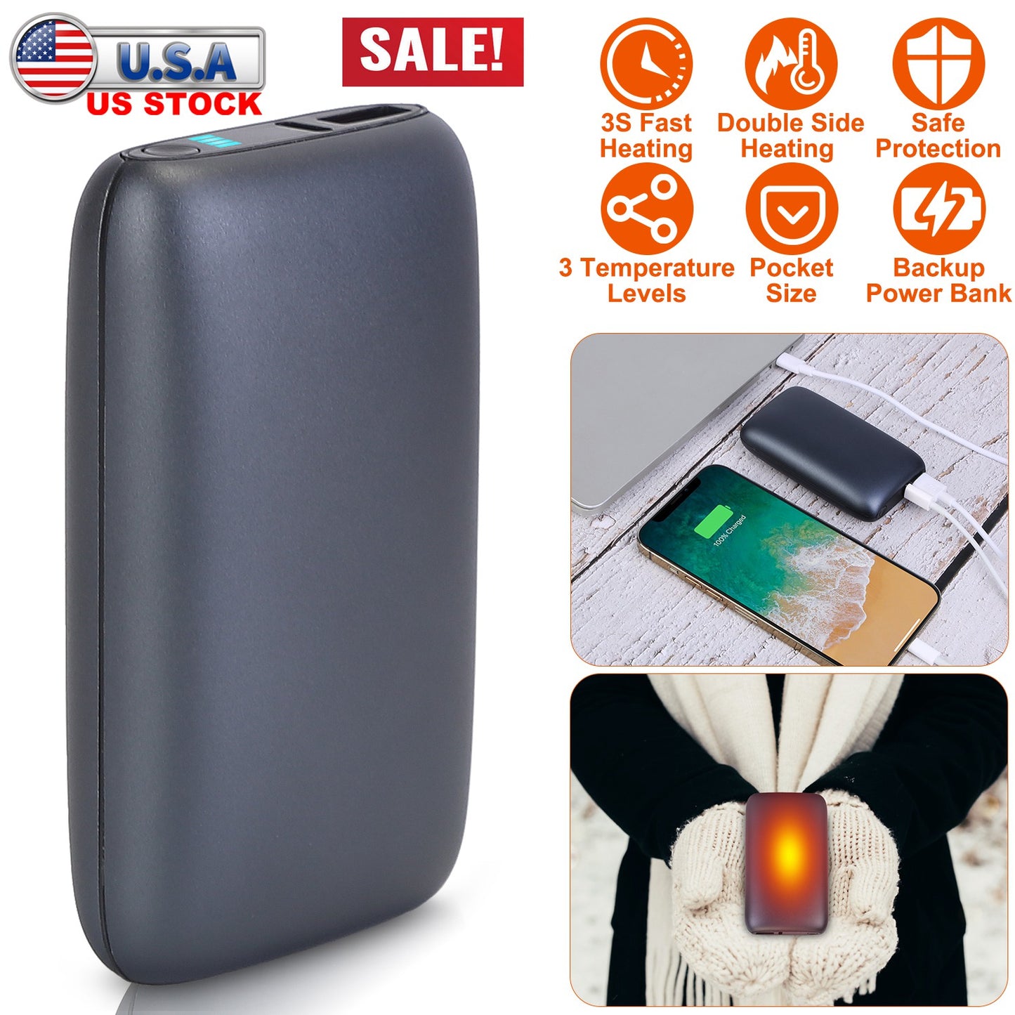 Rechargeable Hand Warmer 10000mAh with Power Bank Function