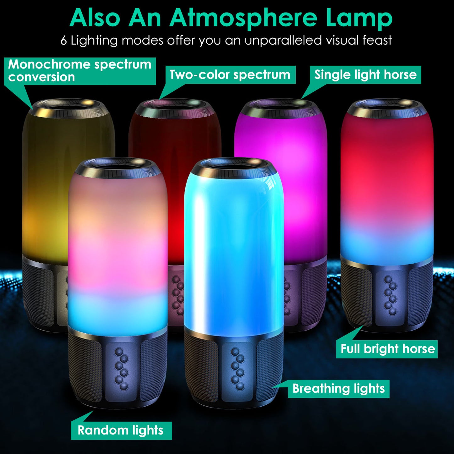 Portable Bluetooth Speaker with 6 Color LED Lights & Stereo Sound