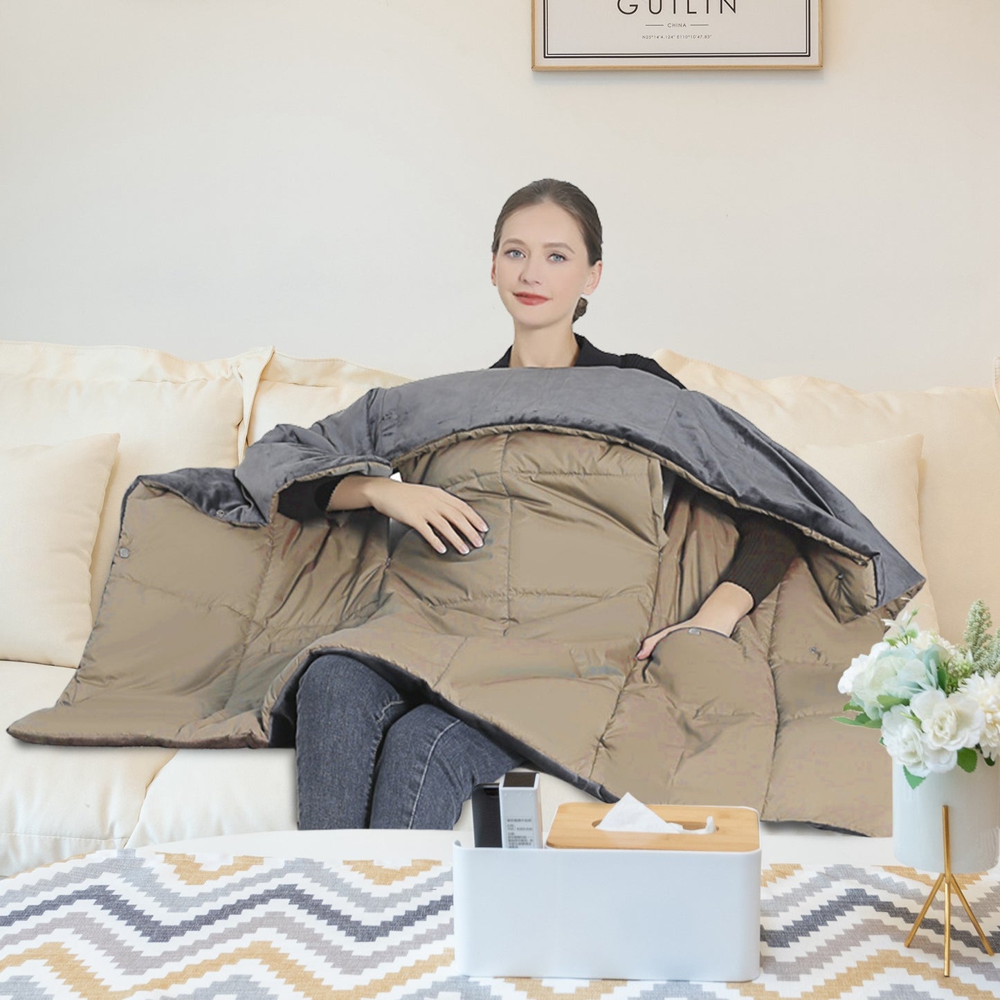 USB Heated Blanket Shawl with 6 Zones & 3 Heat Settings
