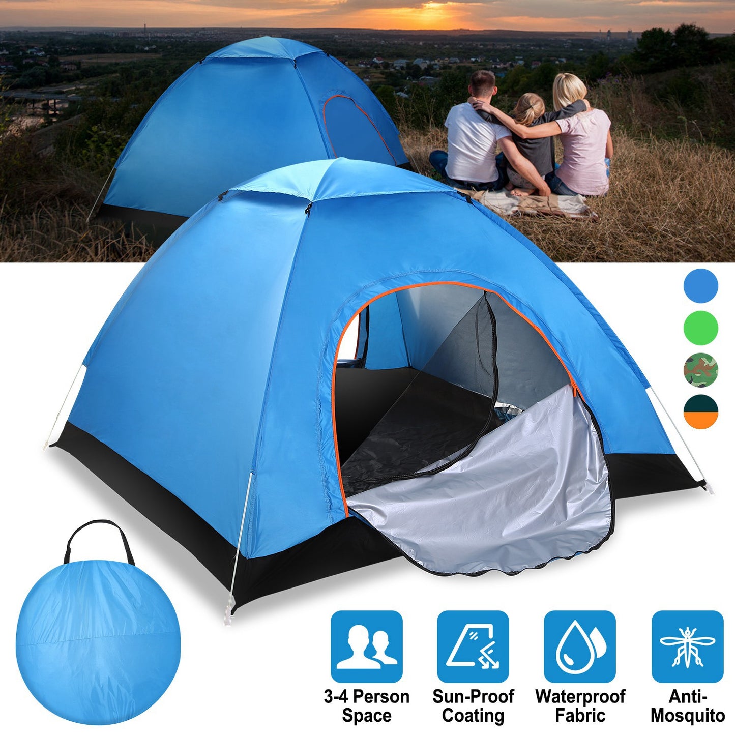Pop Up Tent 4 Person Instant Setup Waterproof Camping Tent