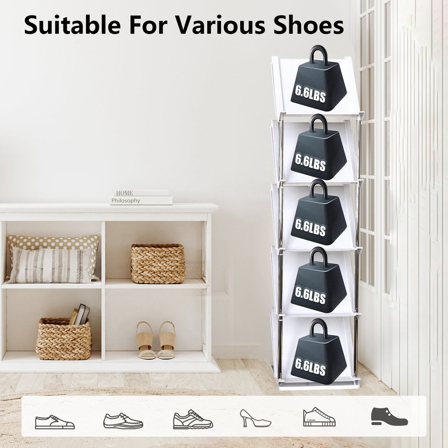 5-Tier Vertical Shoe Rack - Space-Saving Stackable Organizer