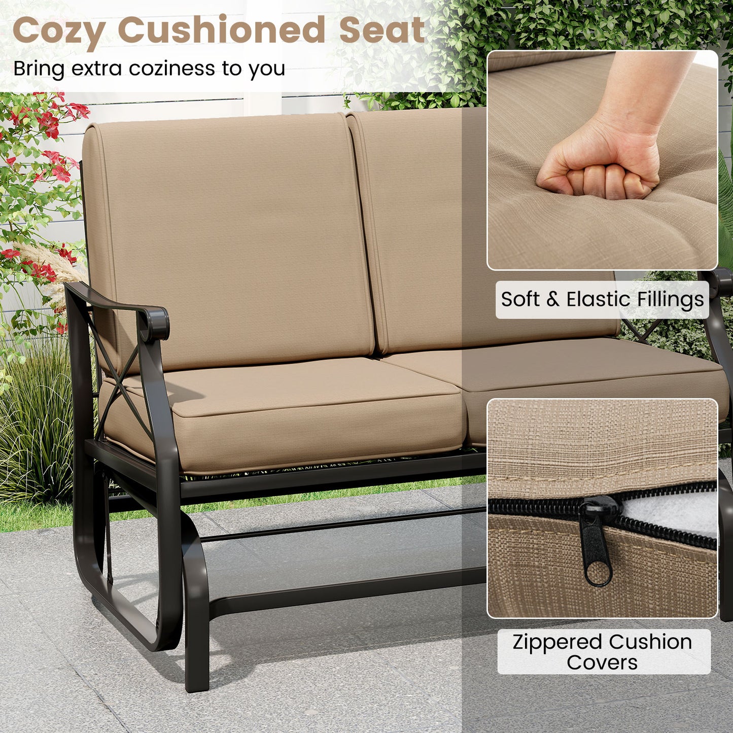 2-Person Glider Loveseat with Cushions for Outdoor Patio