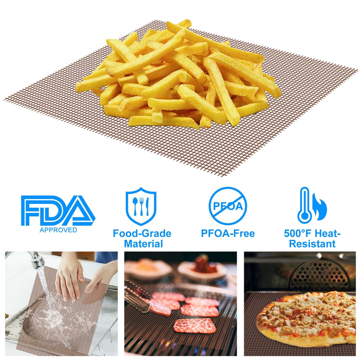 Non-Stick BBQ Grill Mat - Reusable Heat Resistant Mesh Liner