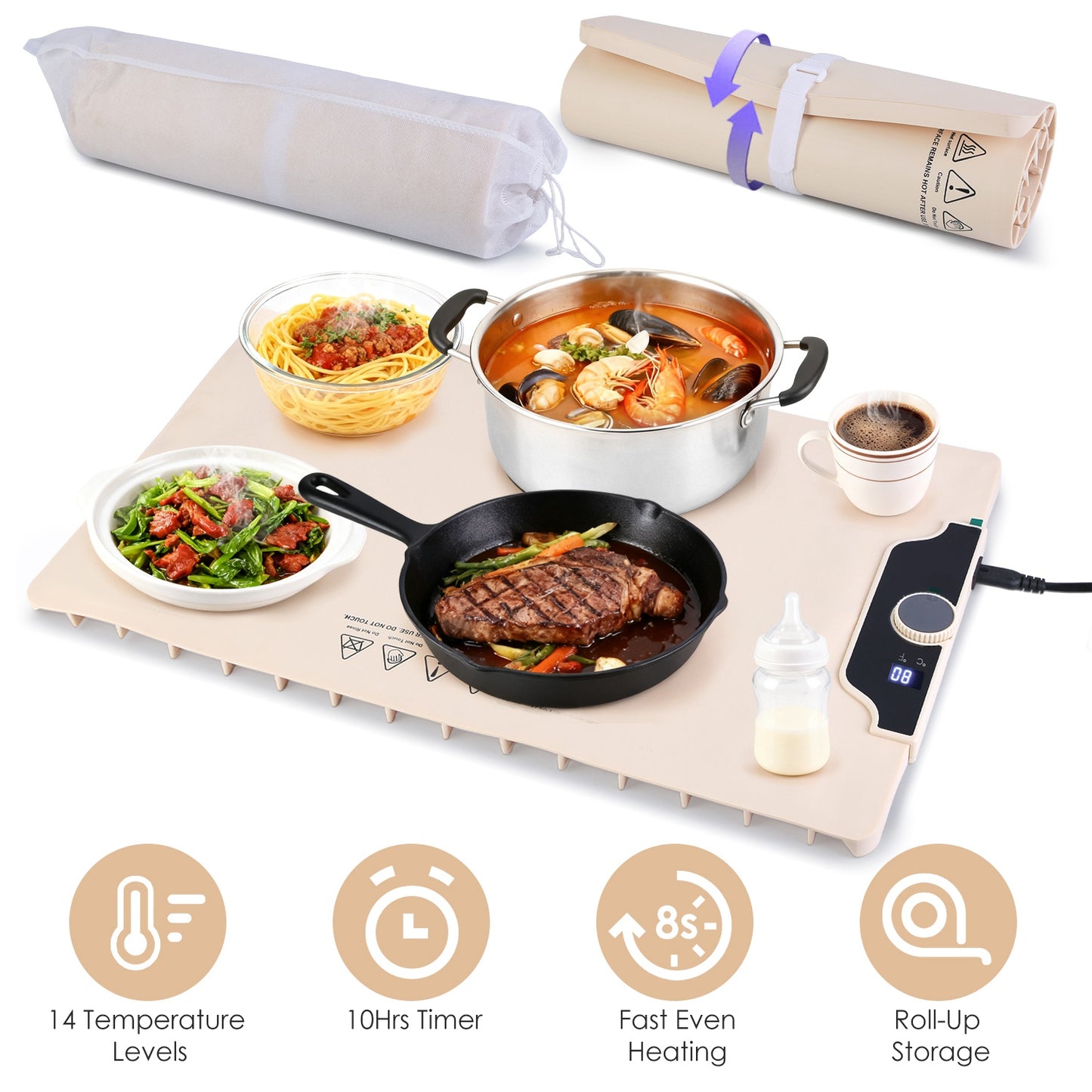 Electric Food Warming Mat 23.6x15.8in with 14 Temp Levels