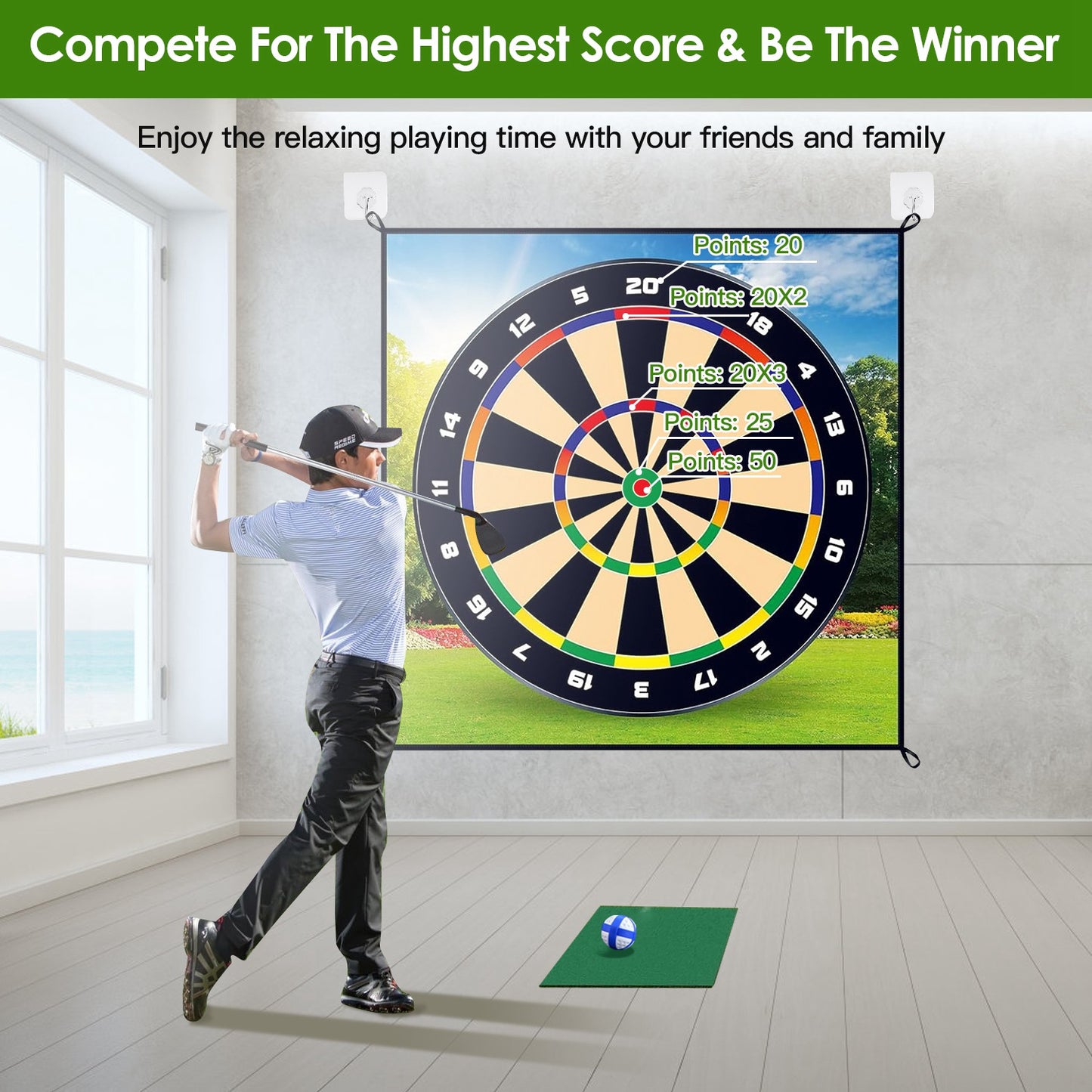 Golf Chipping Dart Game Mat Set with 20 Sticky Balls