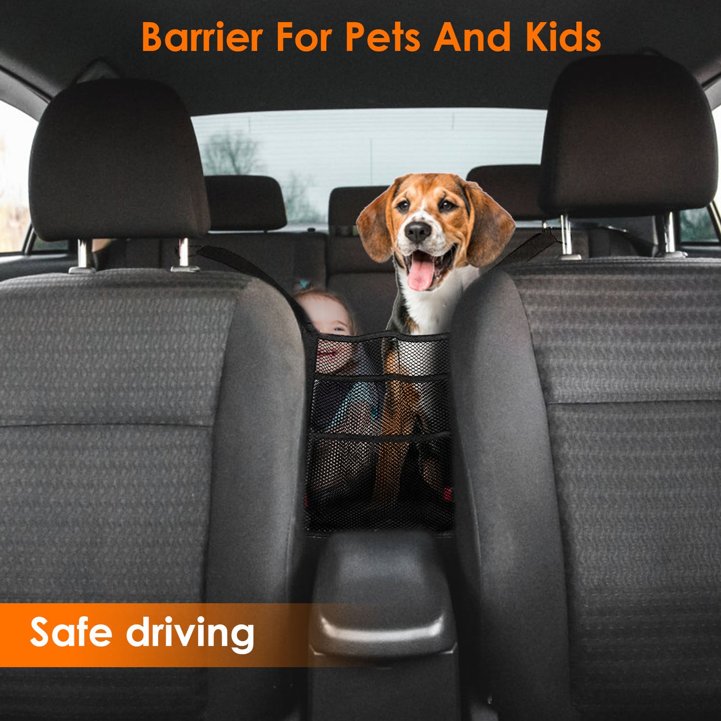Car Mesh Organizer 3-Layer Seat Back Storage Net with Pet Barrier