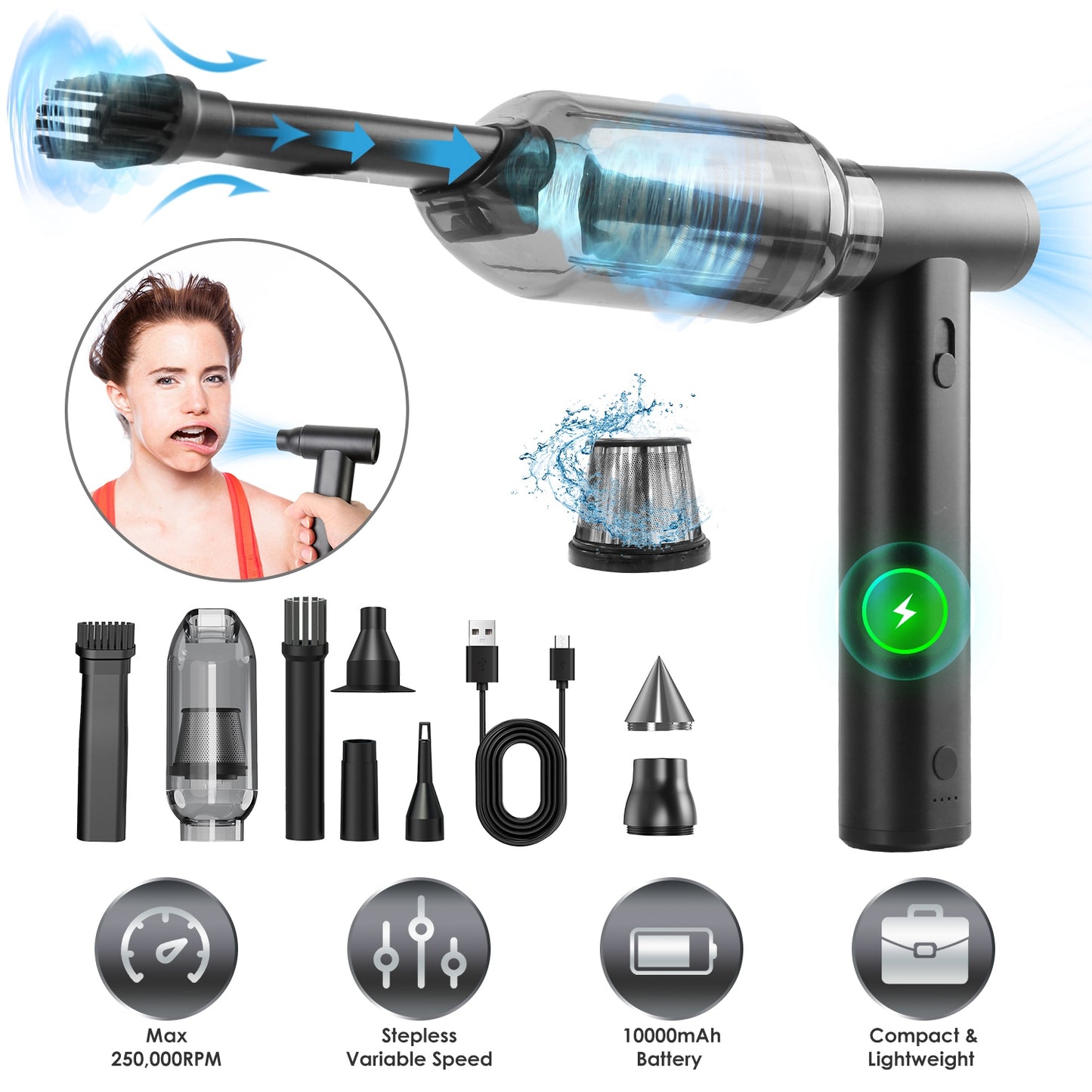 Cordless Air Duster 130,000 RPM with 19 Accessories
