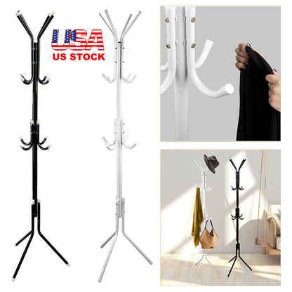 Standing Coat Rack with 8 Hooks - 3 Tier Metal Organizer