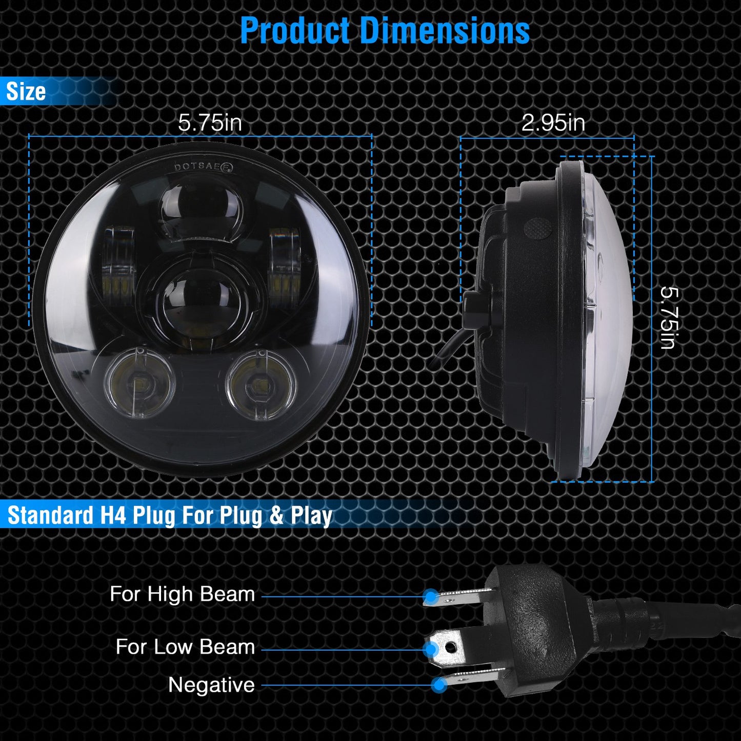 5.75 Inch LED Motorcycle Headlight with High/Low Beam