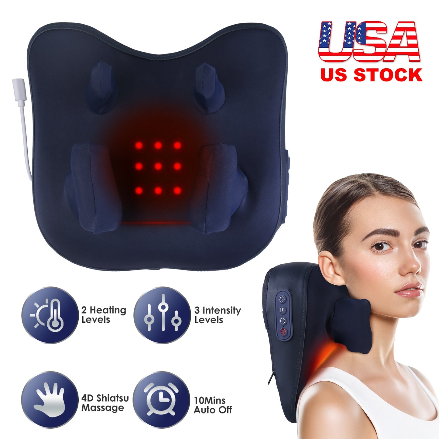 Cordless Neck Massager with Heating and 4D Shiatsu Kneading